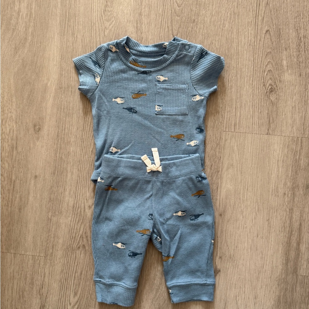 Carter's Blue Waffle Knit Baby Top with Helicopter Design